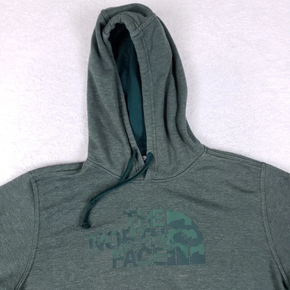 The North Face Mens L Hoodie Green Camo Logo Pullover‎ Sweatshirt Gorpcore